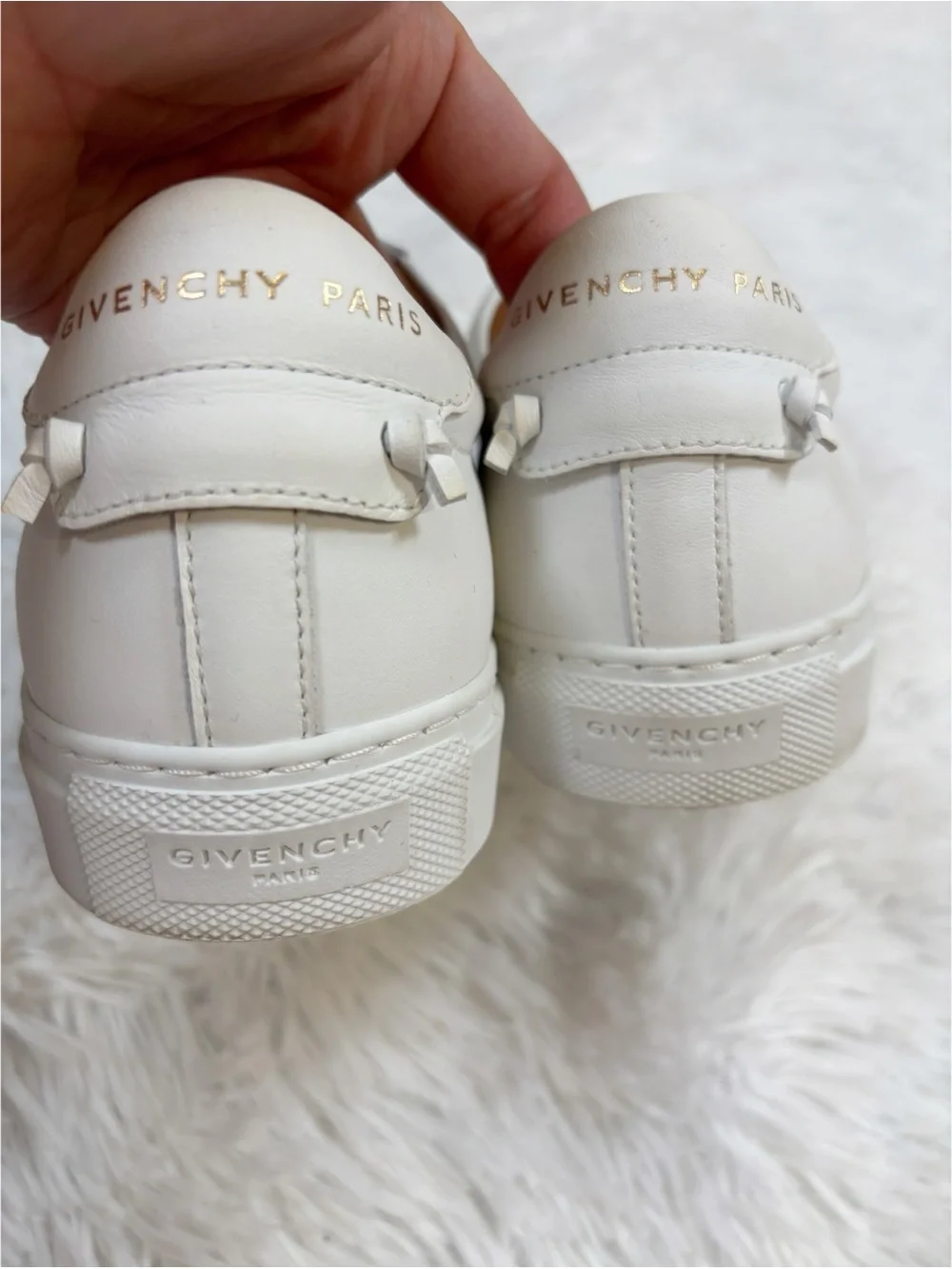 Givenchy‎ White Leather Slip-Ons sneakers with Black Logo Strap size 38 1/2